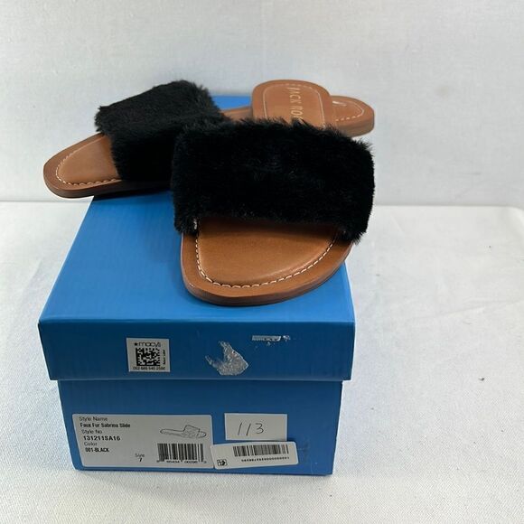 Jack Rogers Faux Fur Sabrina Slide Sandal Black Size 7- NIB - Picture 1 of 7